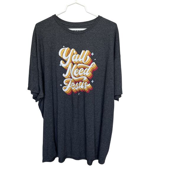 DOM ODM | T Shirt Mens Large Gray Short Sleeve Crew Neck Yall Need Jesus 3X - Picture 2 of 5